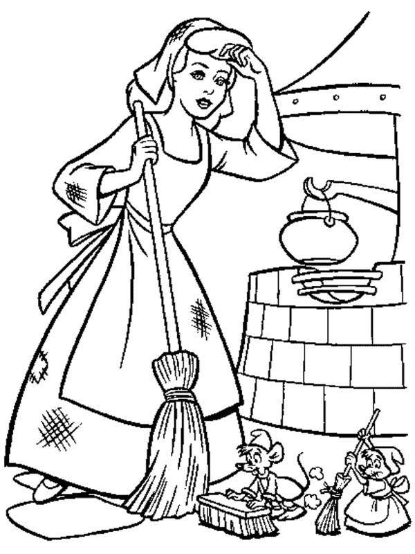 Cinderella Cleaning Her House In Cinderella Coloring Page ...