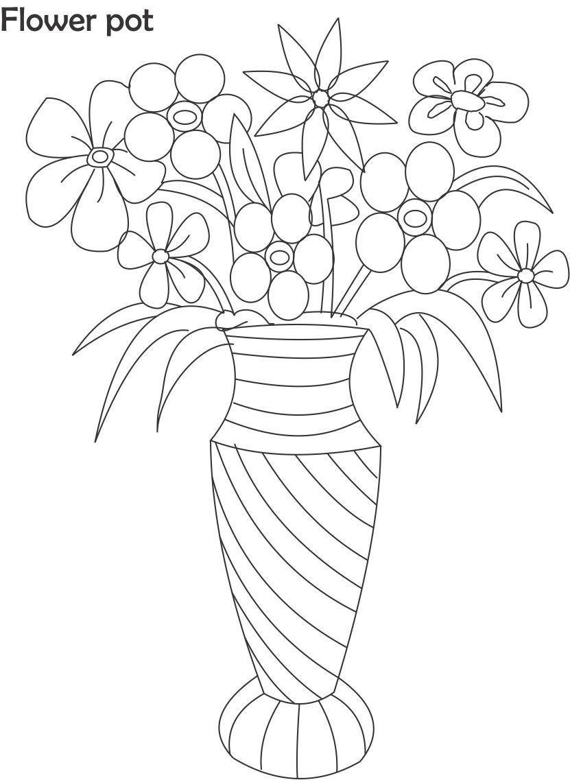 Flower pot coloring printable page for kids 5