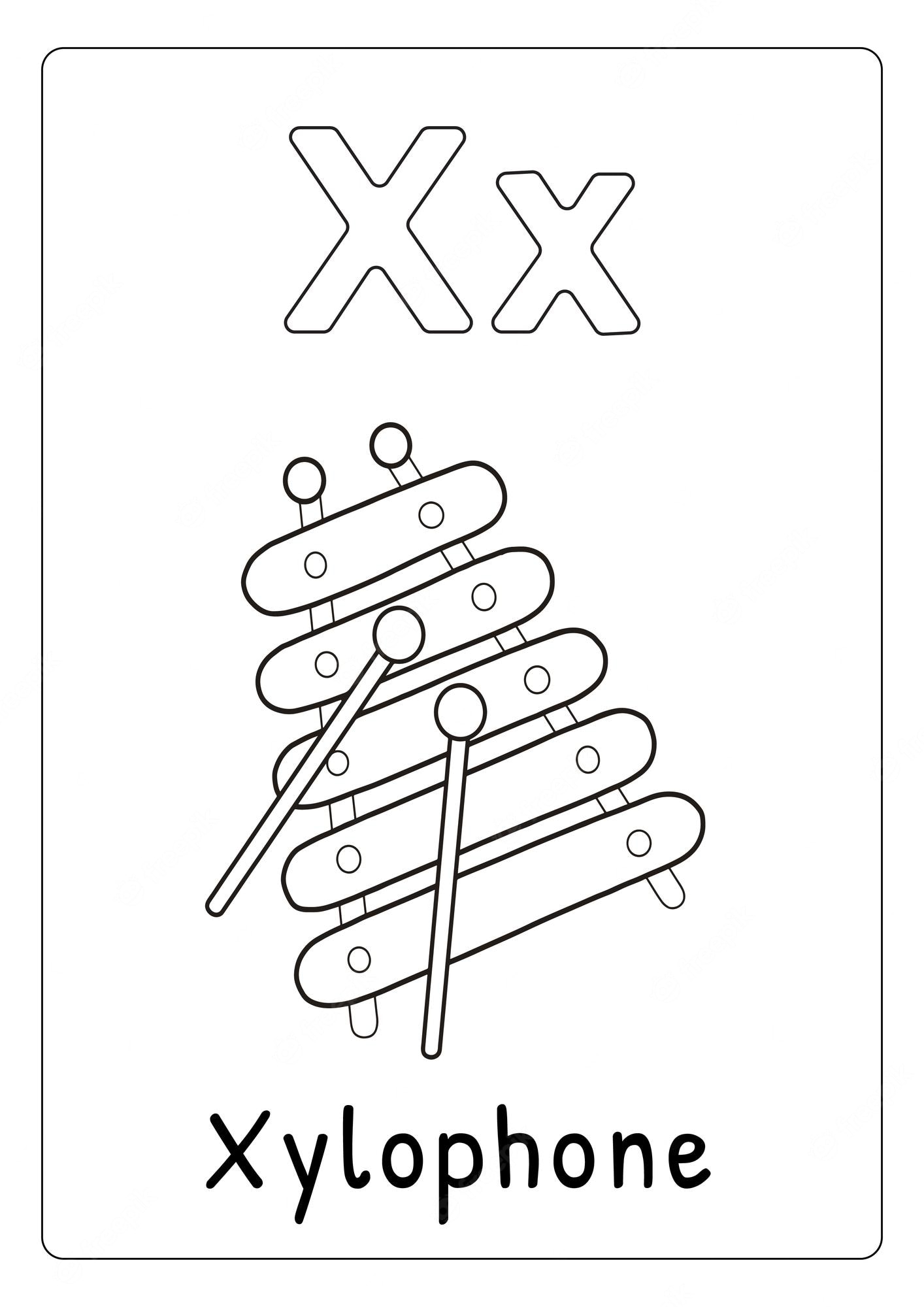 Premium Vector | Alphabet letter x for xylophone coloring page for kids