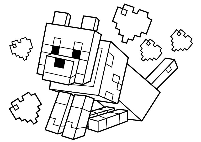 Wolf In Minecraft Coloring Page - Free Printable Coloring Pages for Kids
