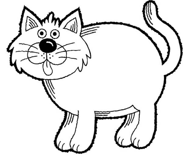 A Funny Drawing Of Fat Kitty Cat Coloring Page : Kids Play Color