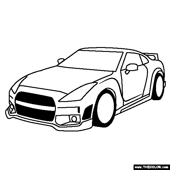 Nissan R35 GT-R sports car online coloring page