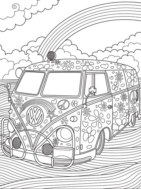 Hippie Art + Peace Signs Coloring Pages for Adults