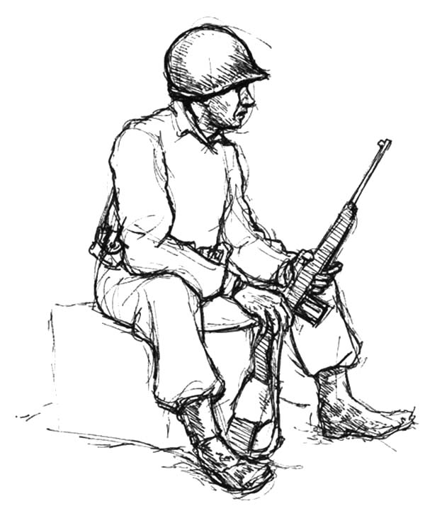 An Army Man Sitting With Carbine Coloring Pages : Bulk Color