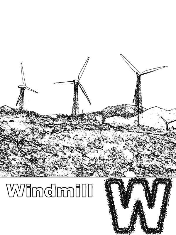 Farmhouse Near the Windmills Coloring Pages : Batch Coloring