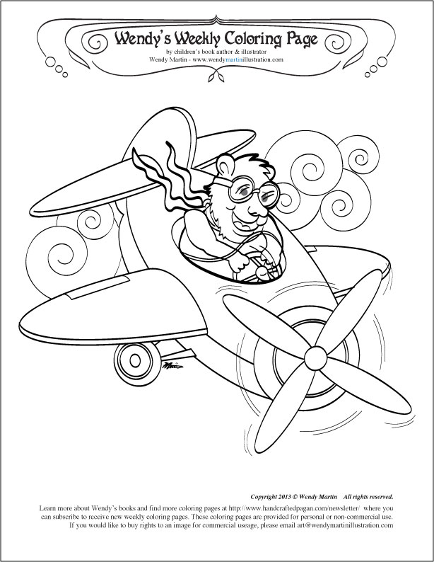 High-flying bear pilot coloring page -
