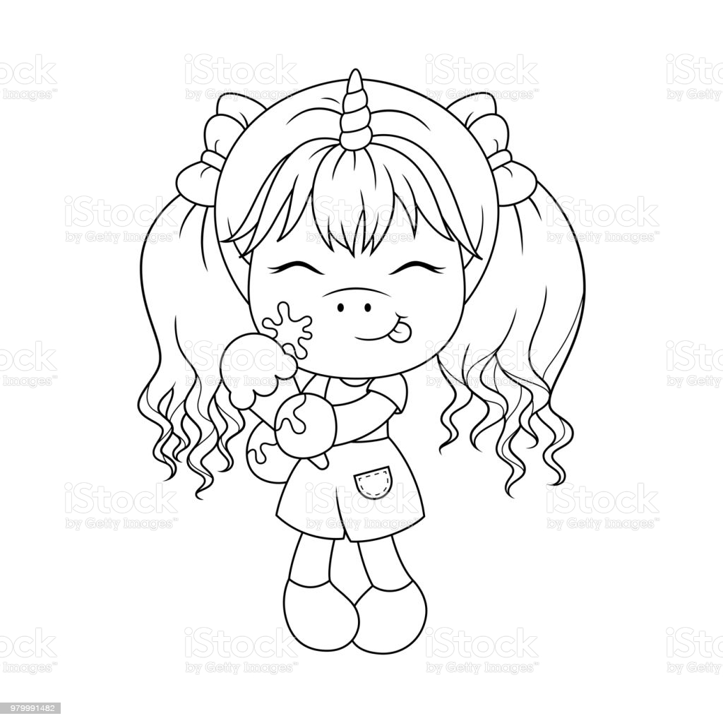 Cute Baby Unicorn Holding Ice Cream Coloring Page For Girls Vector Stock  Illustration - Download Image Now - iStock