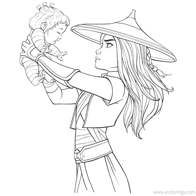 Raya And The Last Dragon Coloring Pages Raya with a Kid - XColorings.com