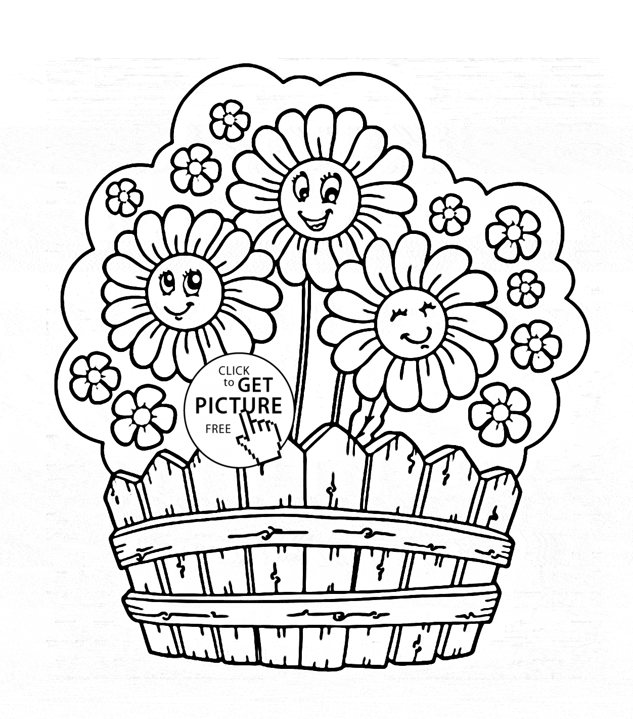 cute garden flowers coloring page for kids, flower coloring pages
