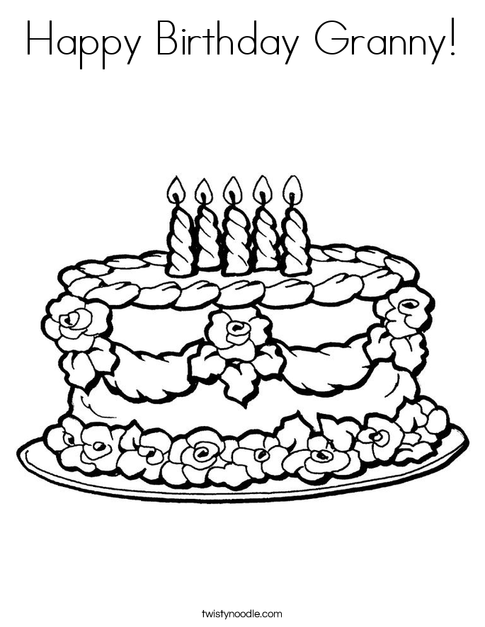 Happy Birthday Granny Coloring Page - Twisty Noodle