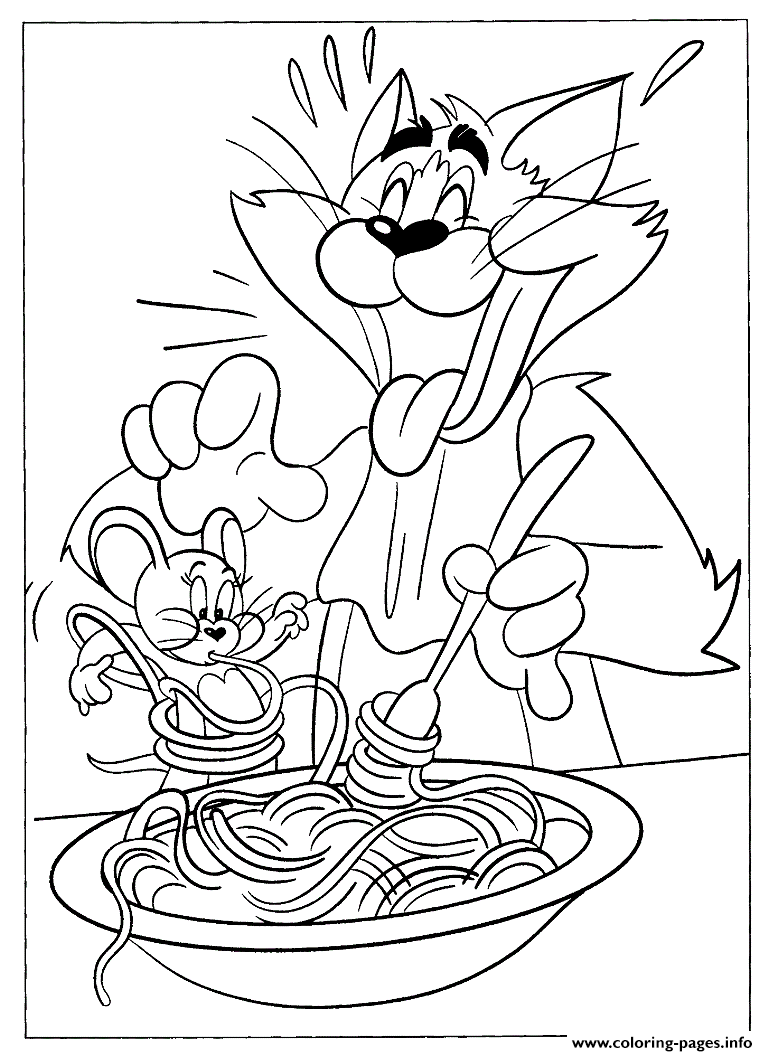 Tom And Jerry Having Pasta 4b70 Coloring Pages Printable