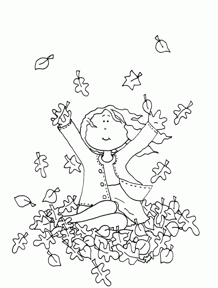 Hanna Playing With Leaves In The Fall Coloring Pages - Autumn Or 