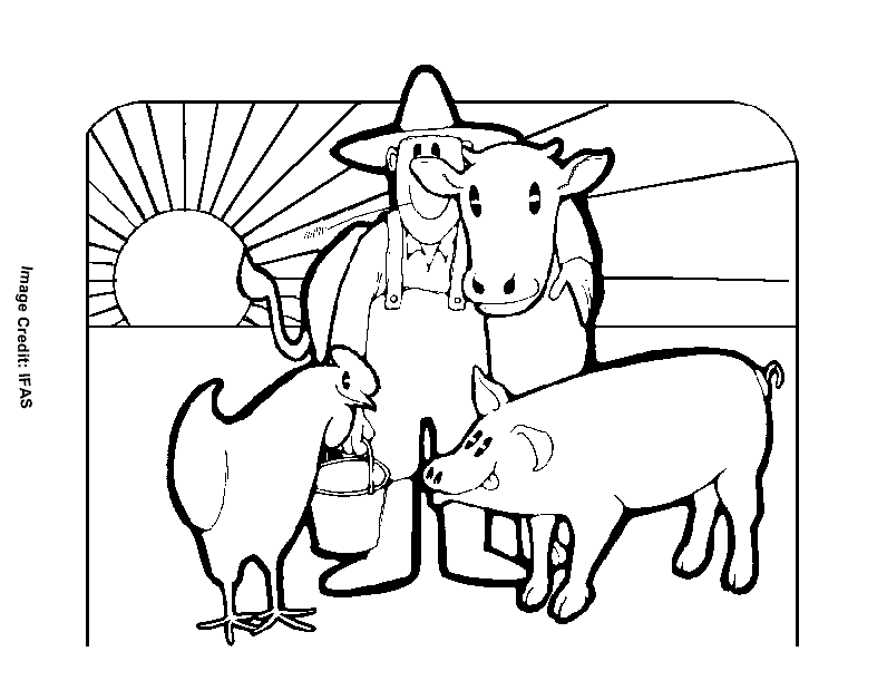 Farmer with a Cow - Free Coloring Pages for Kids - Printable 