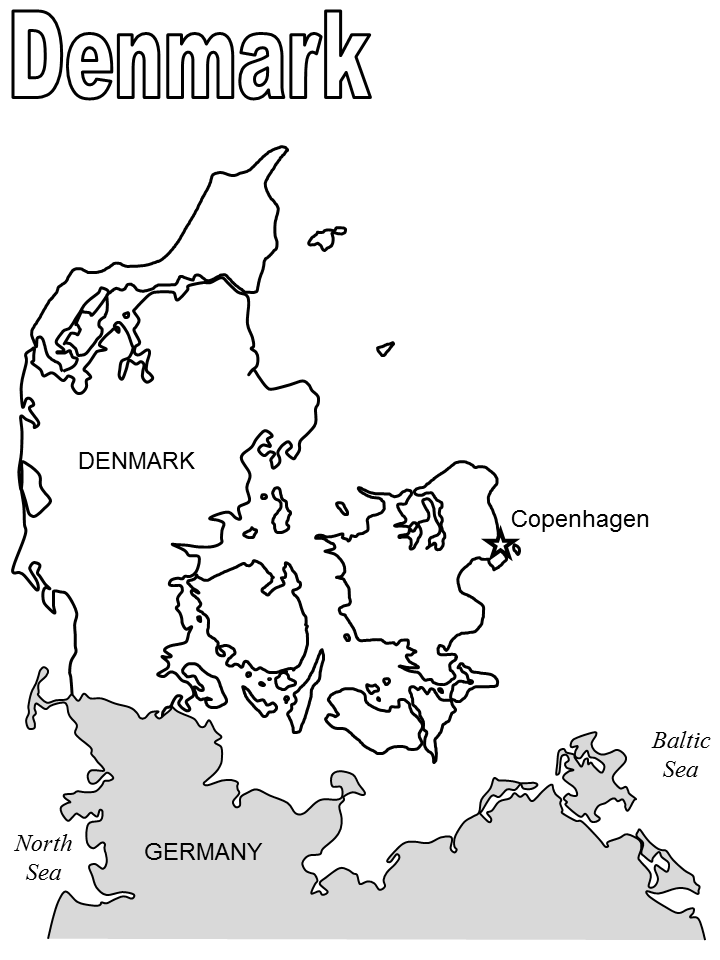 Printable Denmark Map2 Countries Coloring Pages