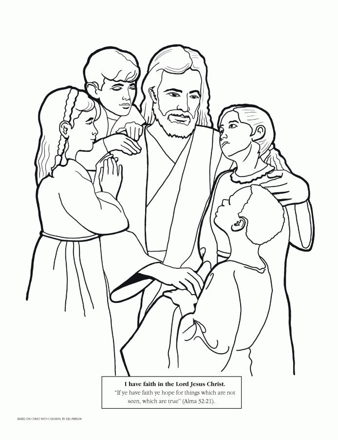 Jesus With Children Coloring - Coloring Pages for Kids and for Adults