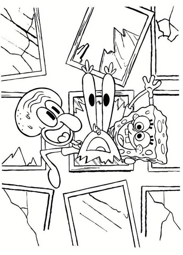 SpongeBob And SquidWard And Mr Krabs Breaking Window Glass In Krusty Krab  Coloring Page : Color Luna | Spongebob drawings, Cool coloring pages, Coloring  pages