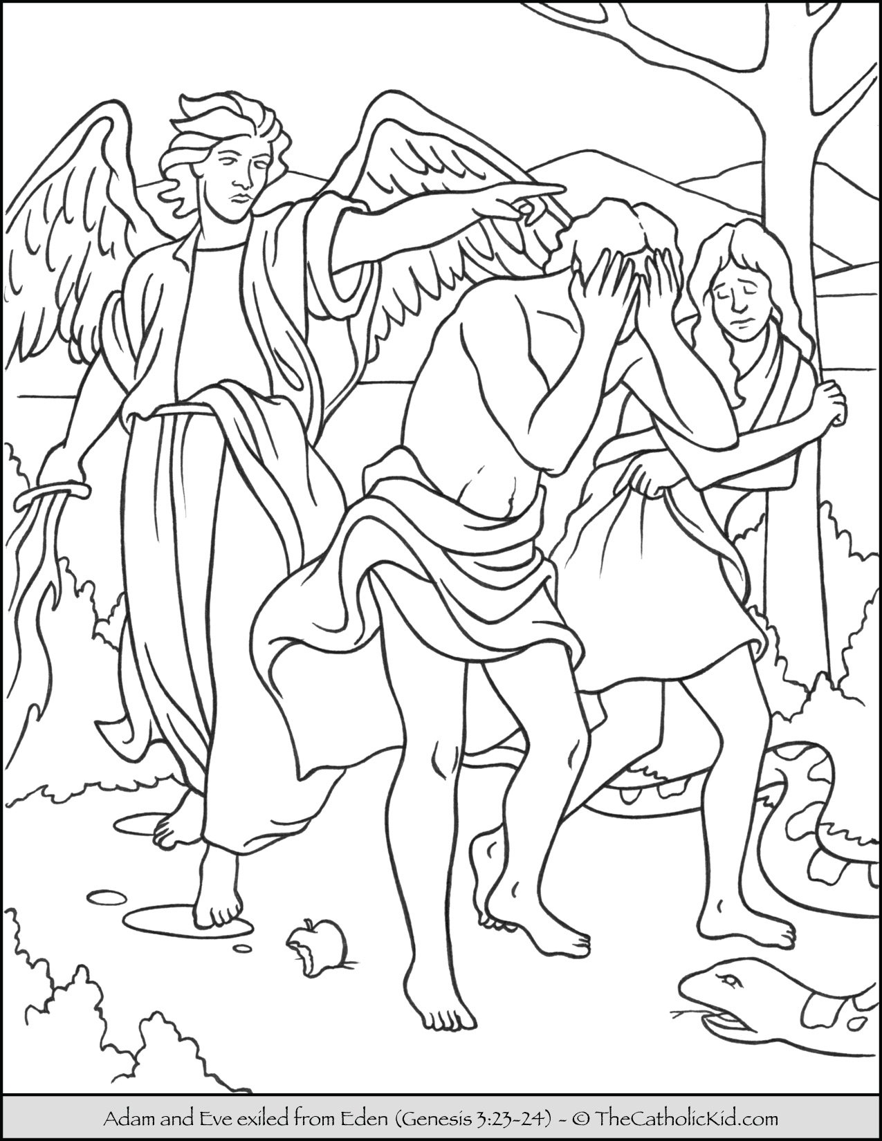 Bible Coloring Page - Adam and Eve Exiled from Eden - TheCatholicKid.com