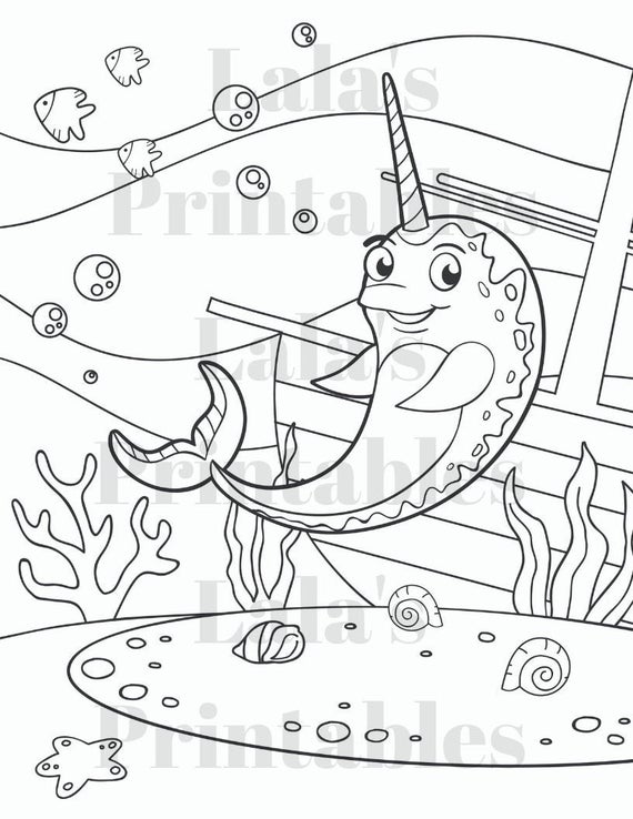 Five Narwhal Coloring Pages Set Printable Digital Download | Etsy