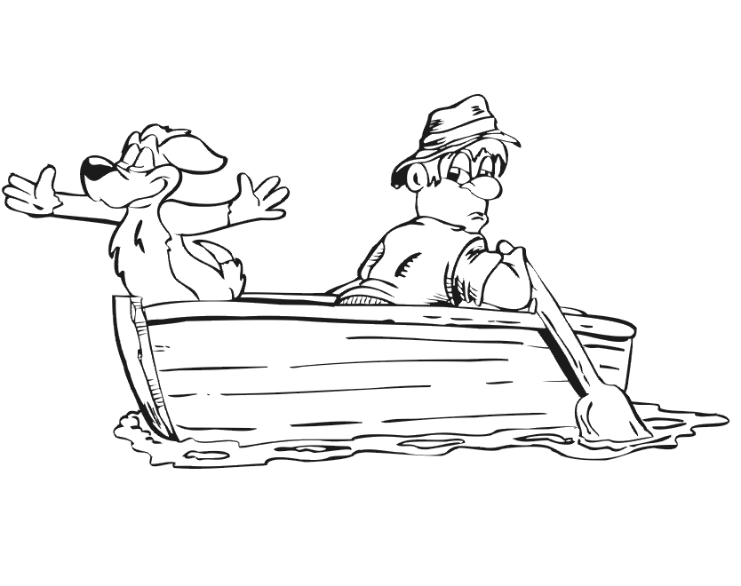 Dog Coloring Page | Man & Dog in Rowboat