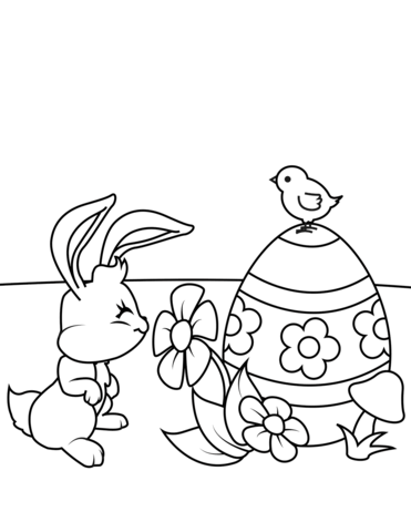 Easter Bunny Smelling Flower coloring page | Free Printable Coloring Pages