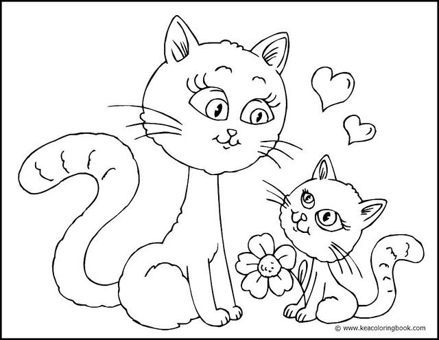 Kitten and Mother Cat - Coloring Page | Cat coloring page, Mothers ...