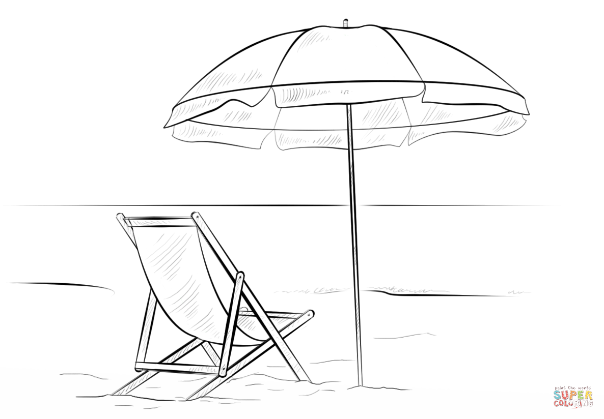 Beach chair and umbrella coloring page | Free Printable Coloring Pages