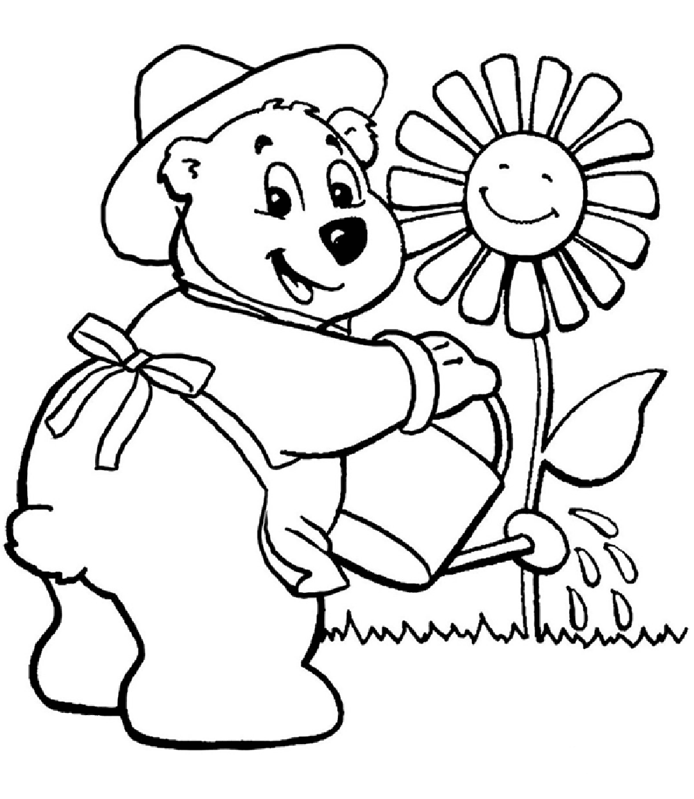 Bears Watering Flower Garden Coloring Pages For Kids #DQ ...