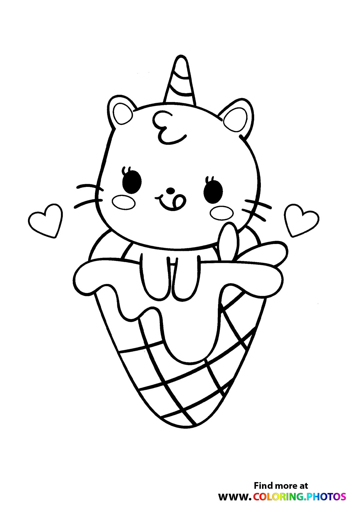Unicorn cat in a ice-cream - Coloring Pages for kids