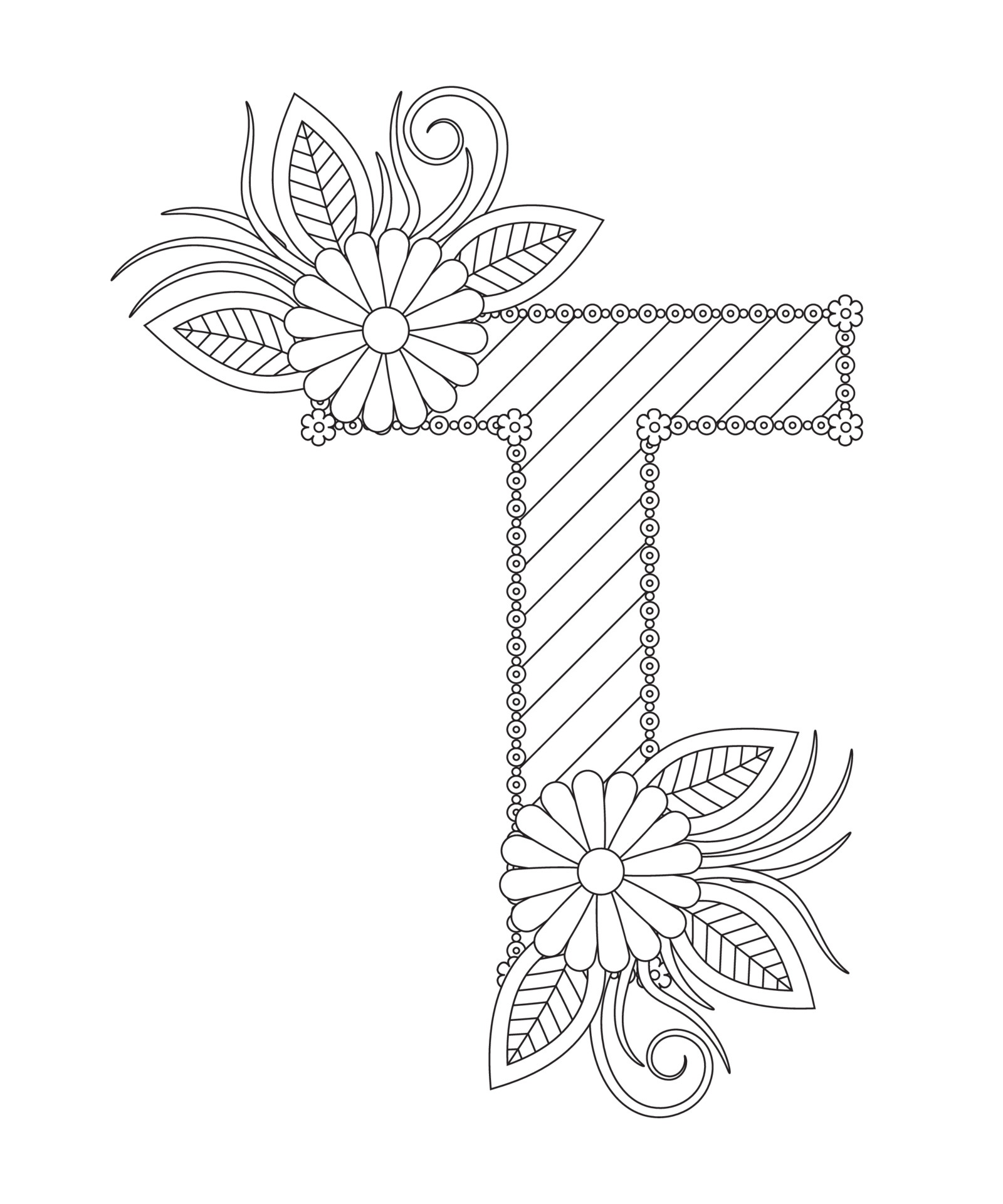 Alphabet coloring page with floral style. ABC coloring page - letter T  3543243 Vector Art at Vecteezy