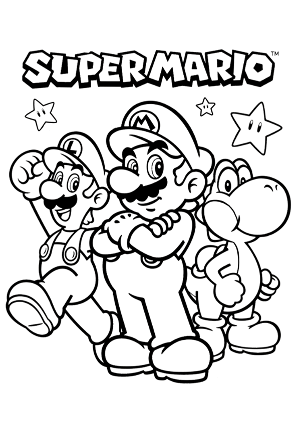 Super Mario, Luigi and Yoshi coloring page