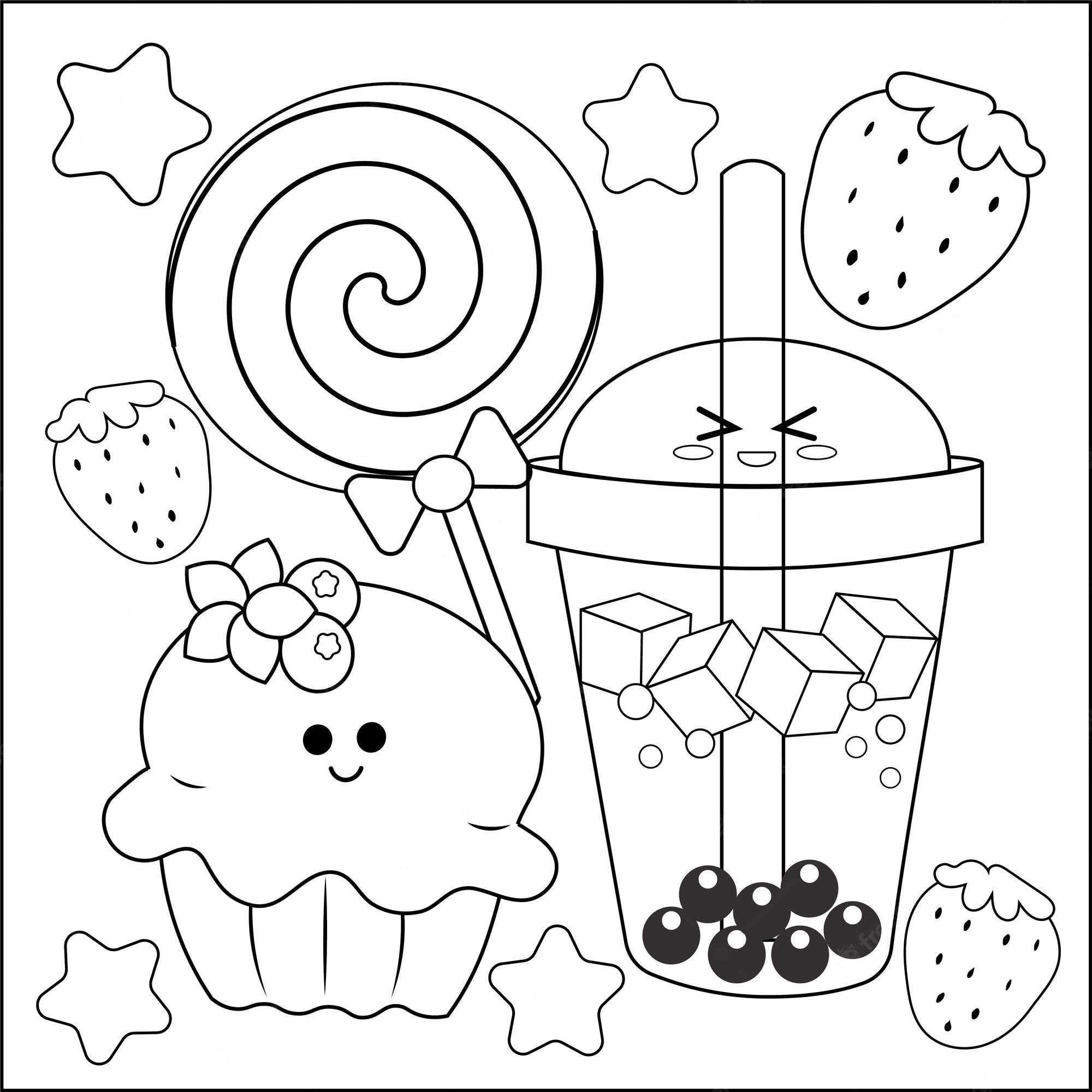 Premium Vector | Hand drawn kawaii bubble tea coloring page