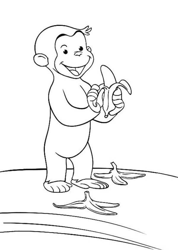 Curious George Littering the Way with Banana Peel Coloring Page ...