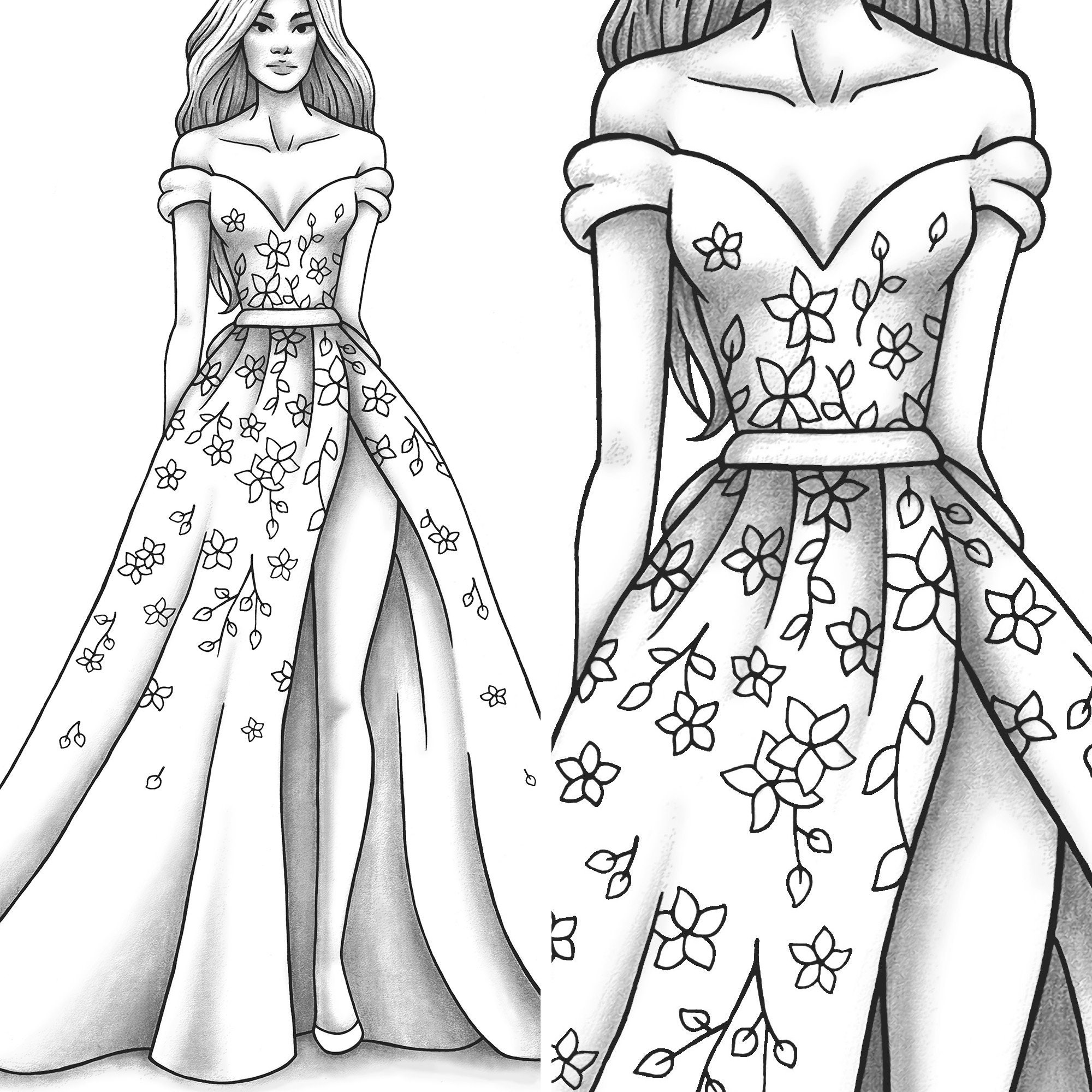 Adult Coloring Page Fashion and Clothes Colouring Sheet Model | Etsy
