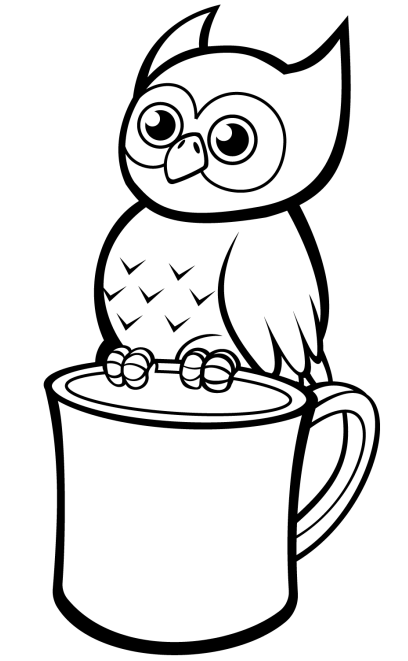 Owl On Mug Coloring Page - Free Printable Coloring Pages for Kids