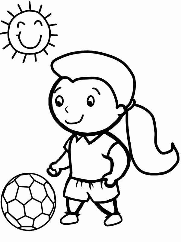 A Cute Little Girl Playing Soccer in a Sunny Day Coloring Page ...
