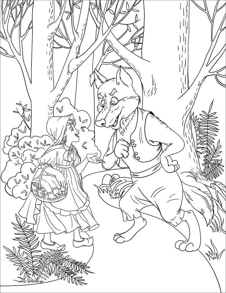 Little Red Riding Hood Meets a Wolf Coloring Page - Free Printable Coloring  Pages for Kids