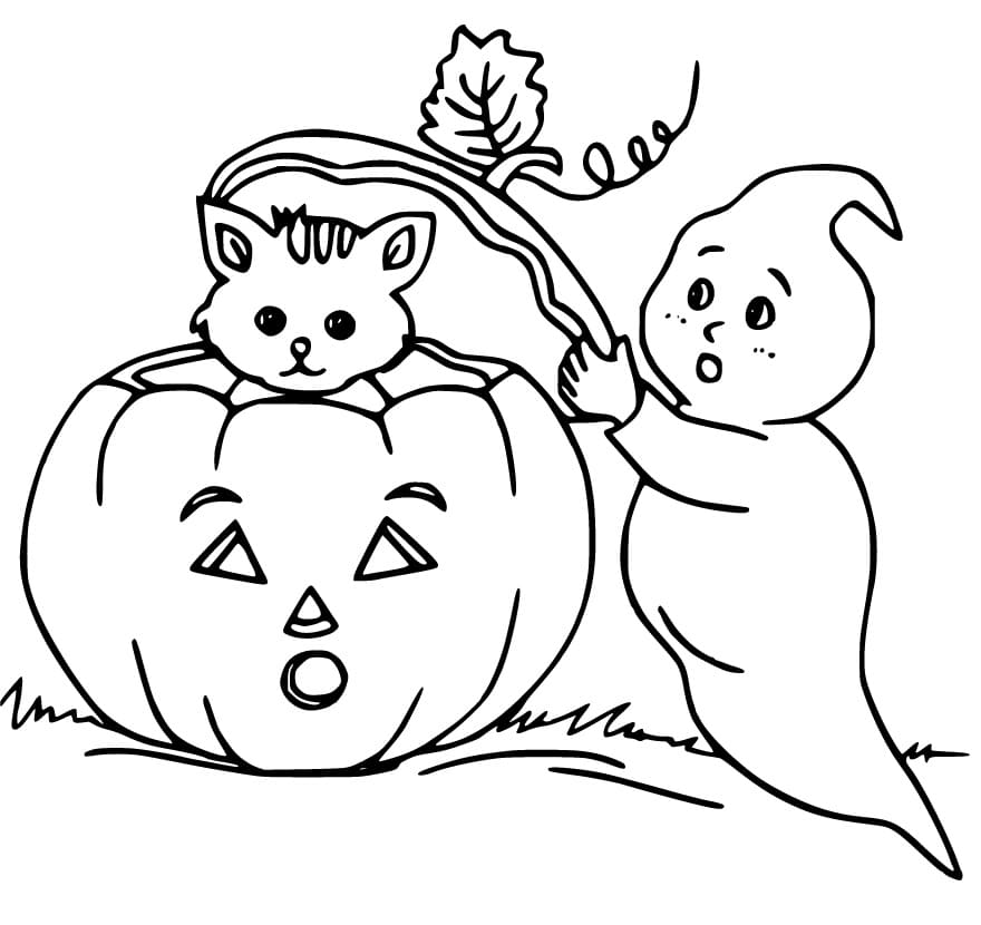 Black Cat and Ghost Coloring Page - Free Printable Coloring Pages for Kids