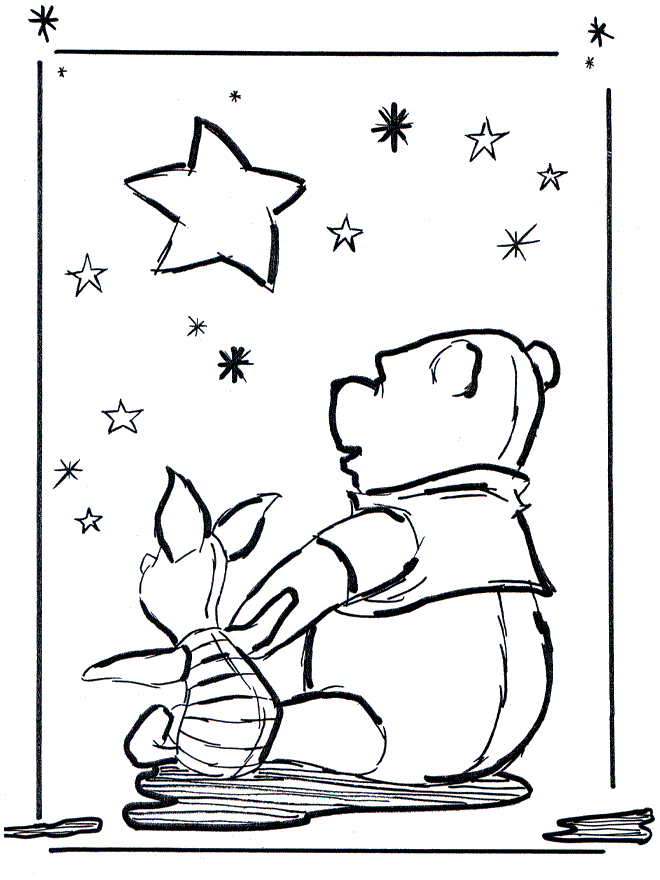Pooh and Piglet Looking at The Stars Coloring Page | Kids Coloring 
