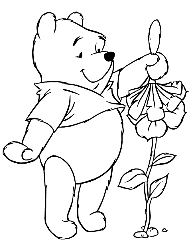 Winnie The Pooh Cleaning A Flower Coloring Page | H & M Coloring Pages