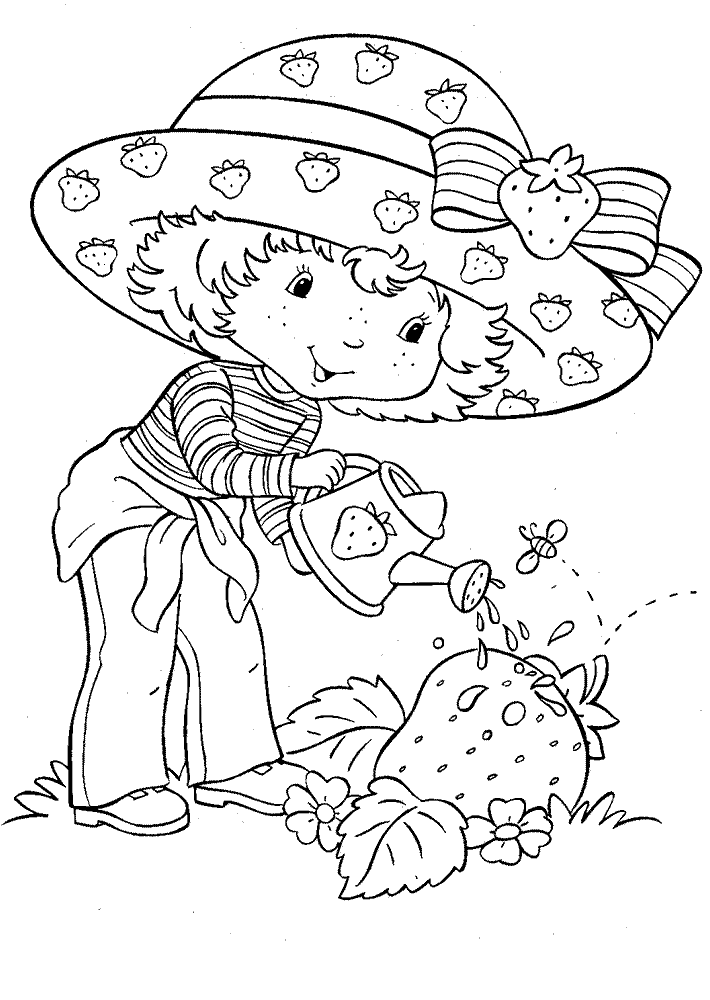 taking care Strawberry Healthy Fruit Coloring Pages for kids 