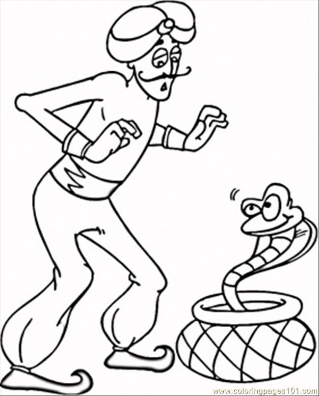 Coloring Pages Indian Man And Cobra (Countries > India) - free 