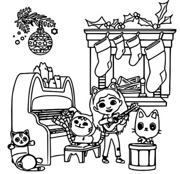 Coloring page Gabby's Dollhouse - Christmas : Christmas songs 3