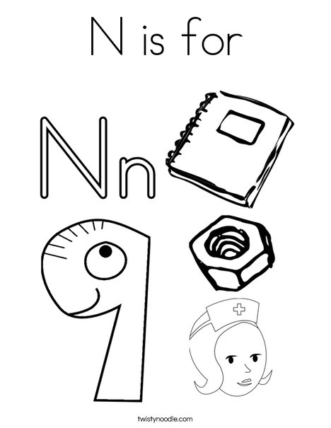 N is for Coloring Page - Twisty Noodle