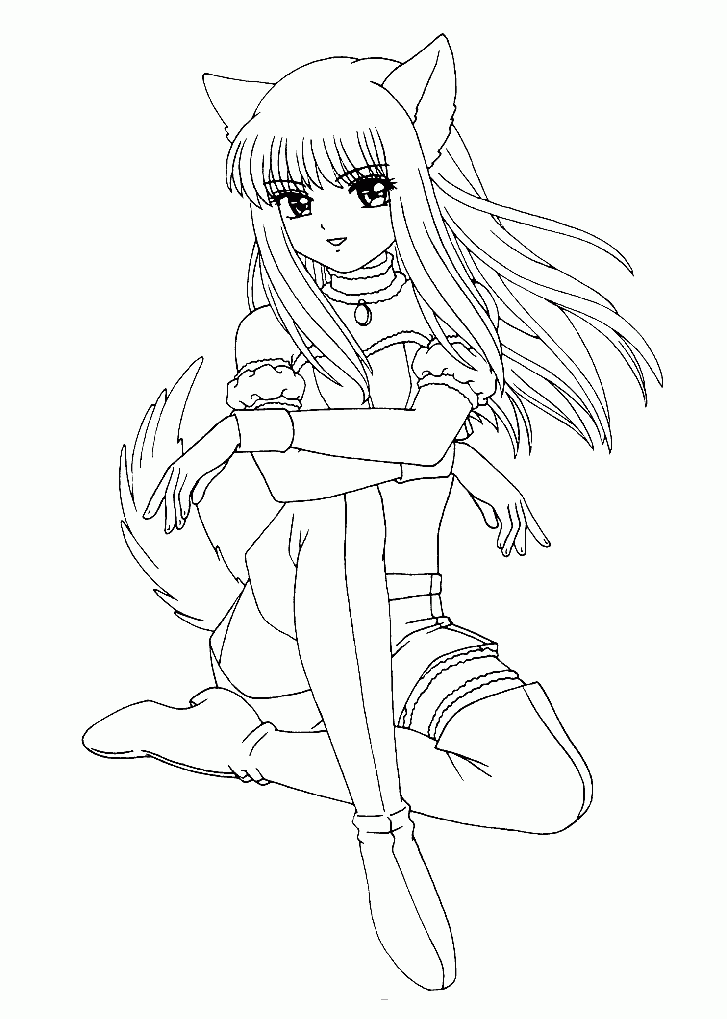 Anime Fox Girl Cute Coloring Pages   Coloring Home