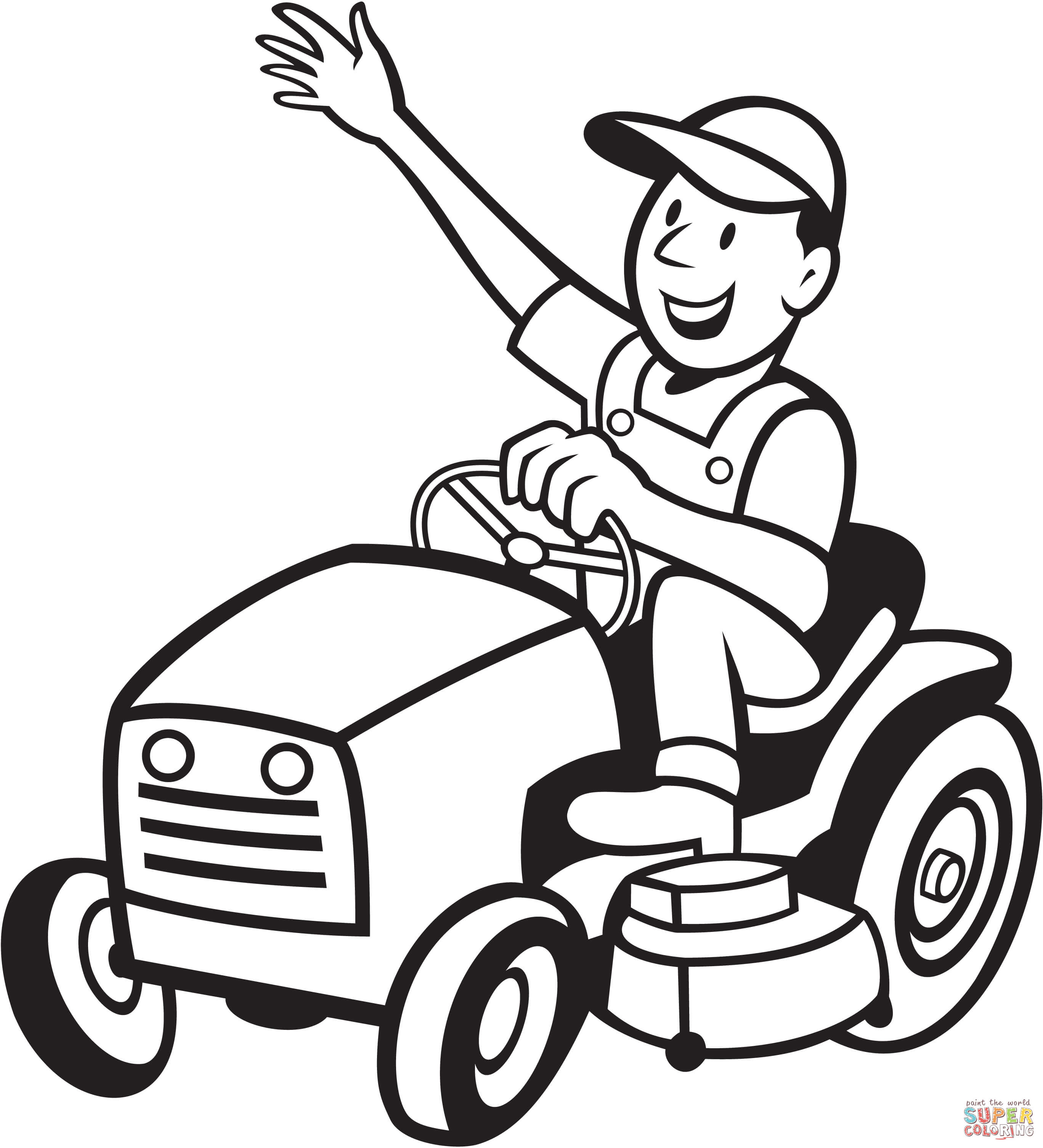 Farmer Riding a Tractor Mower coloring page | Free Printable Coloring Pages