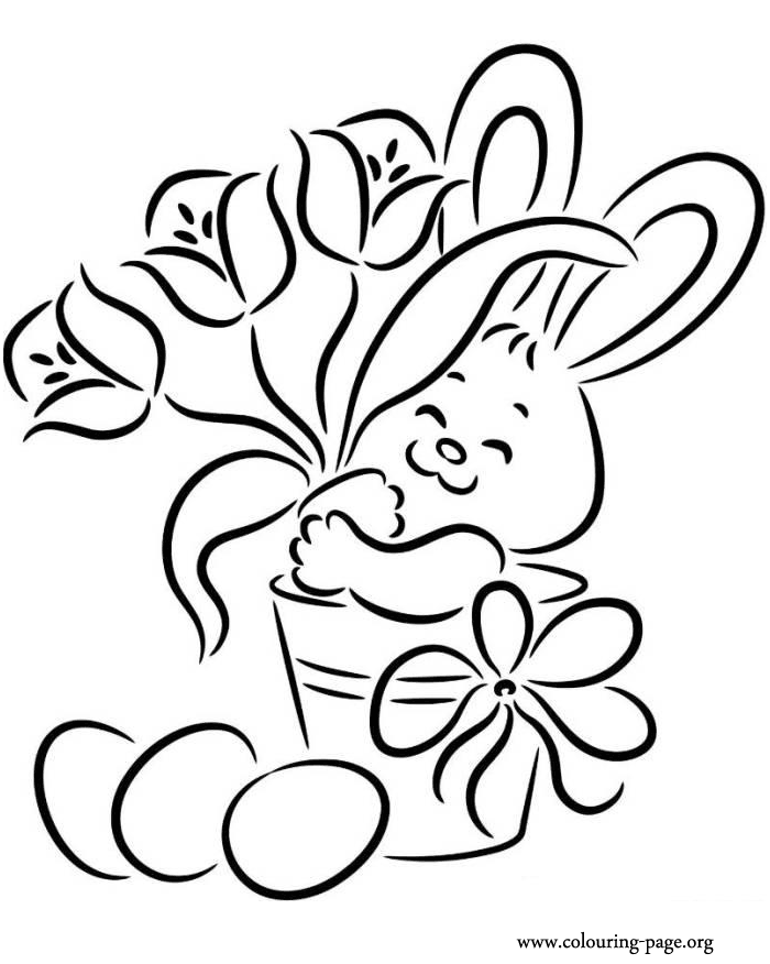 Easter - Easter bunny with flowers and Easter eggs coloring page | Bunny coloring  pages, Flower coloring pages, Easter coloring pages