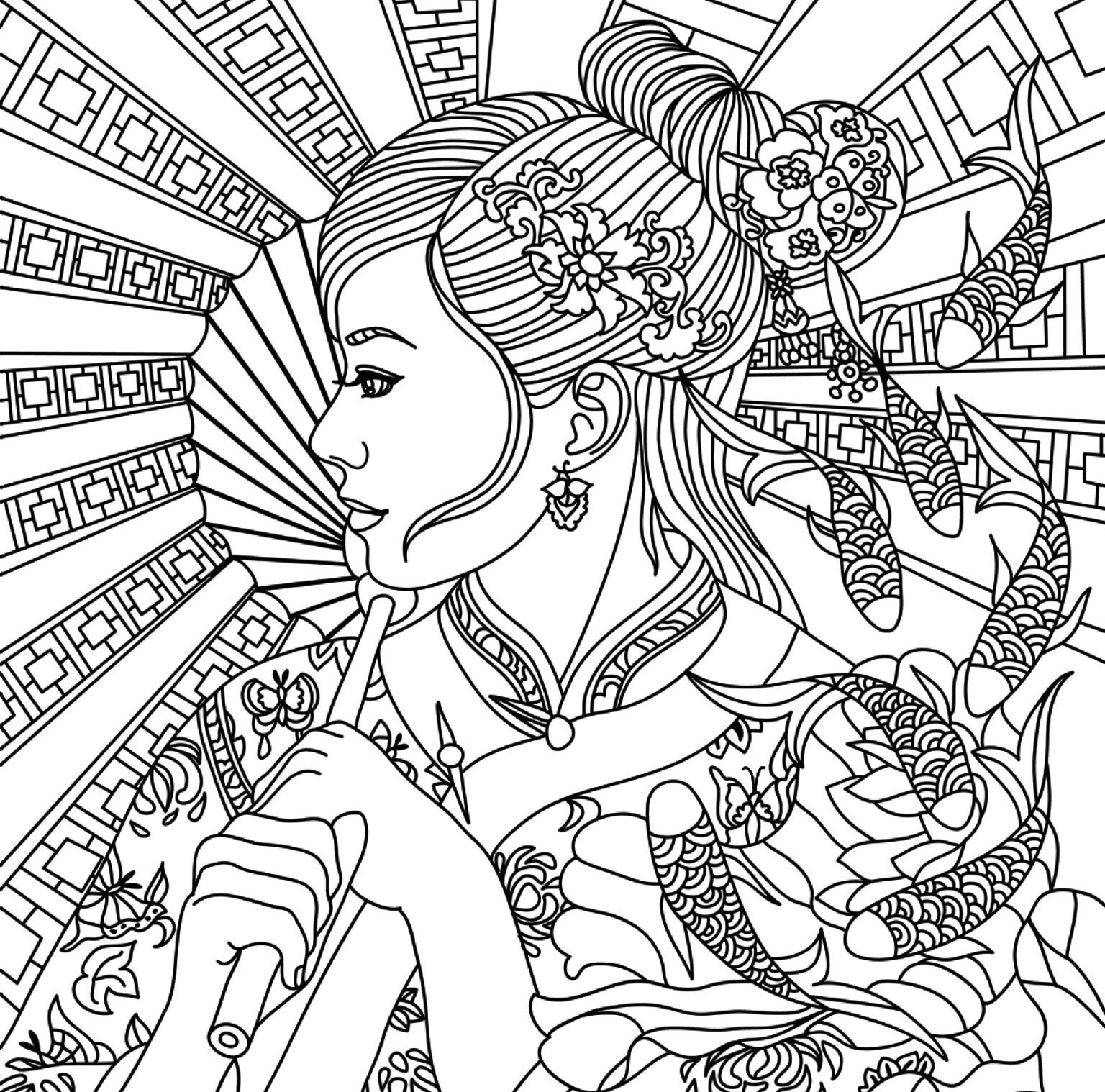 Asian beauty adult coloring page | Mandala coloring pages, Free ...