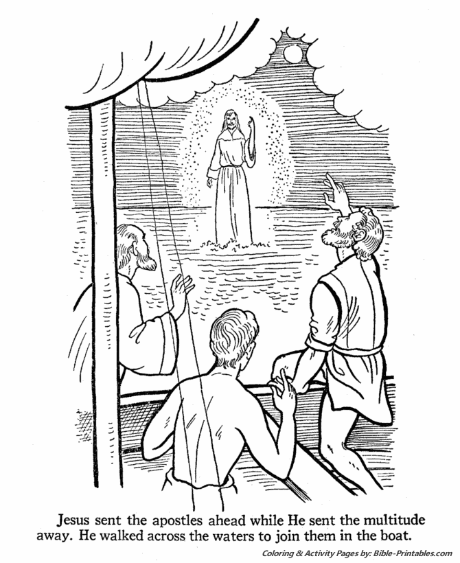 Jesus Teaches Coloring Pages - Jesus walks on the water | Bible-Printables