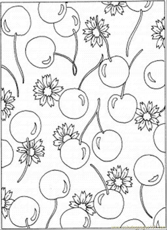 Free Printable Coloring Page Cherries And Flowers Other Pattern 