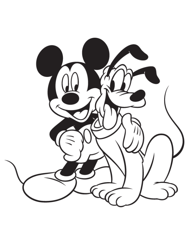 Mickey Mouse And Pluto Coloring Page For Kids | coloring pages